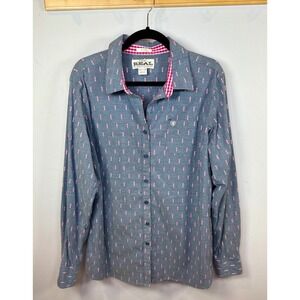Ariat Women's Blue Pink Feather Print Button Down Shirt XXL